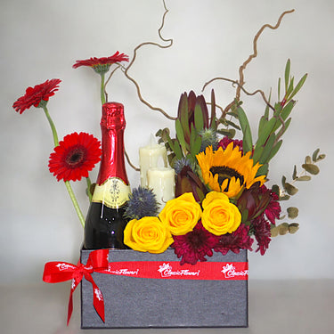 Halloween Floral Box with Sunflower, Roses & Sparkling Drink